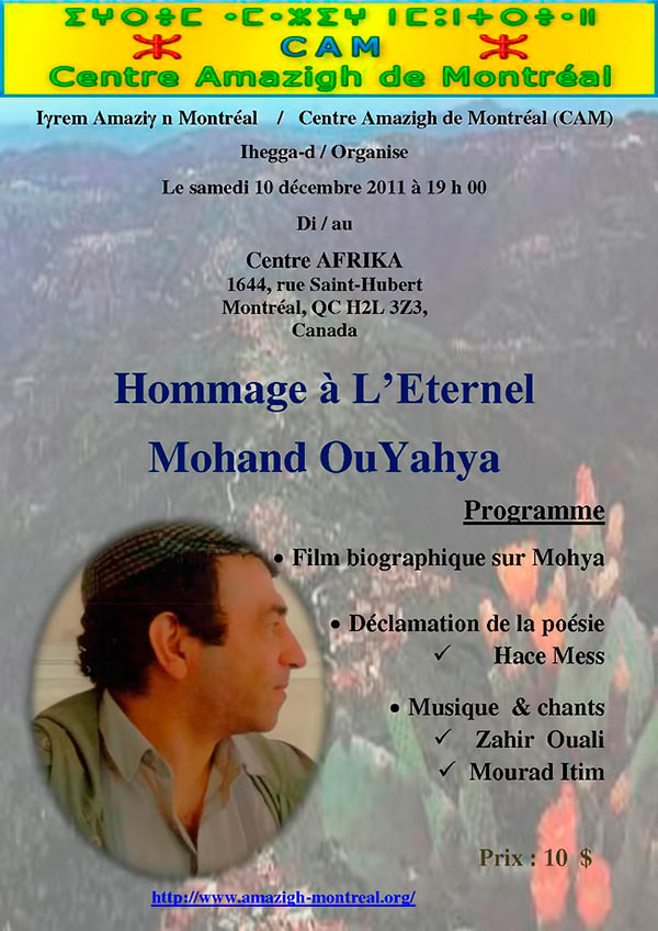 Le Centre Amazigh de Montréal Organise un Hommage à l’Eternel Muhend u Yehya